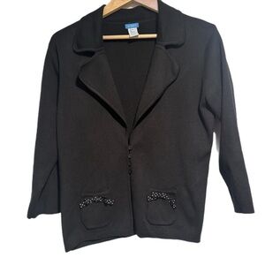 Silk Mix U- Knit Black Preppy Polka Dot Bow Cardigan